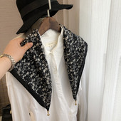 新款 复古棉质小方巾磁吸扣三角围巾空调护颈披肩妈妈丝巾春秋围脖