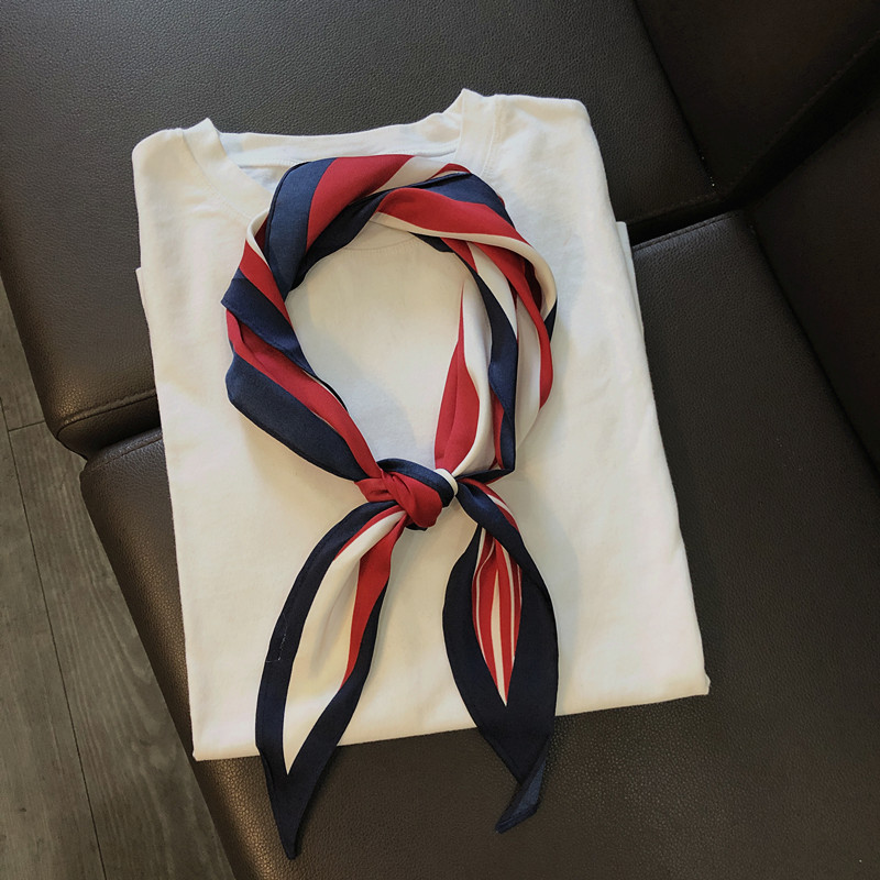 洋气领巾红条纹职业丝巾系脖围巾
