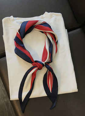 韩国菱形丝巾系脖小长条红色条纹洋气领巾工作装职业装饰围巾女士