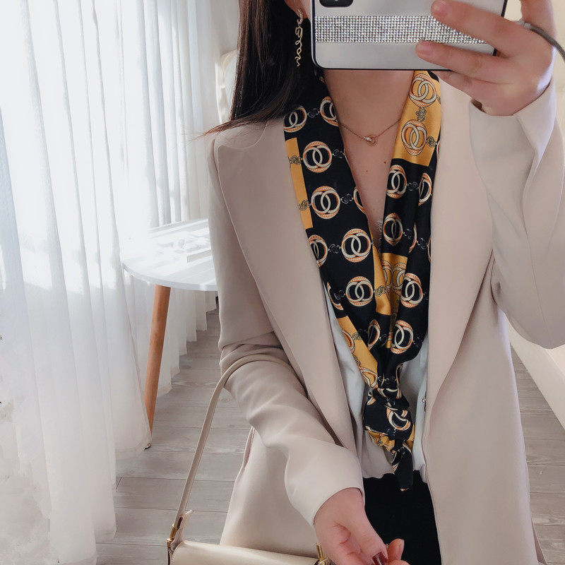 黑绿色长条职业领带春秋小丝巾