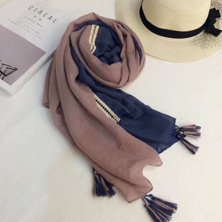 外贸新款拼色围巾夏季沙漠防晒纱巾民族风披肩长款海边丝巾秋冬季