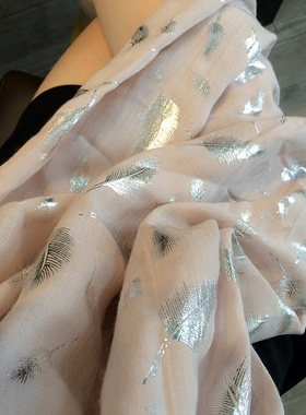 粉色灰色2色入bling闪棉麻围巾春秋季海滩纱巾女防晒丝巾沙滩披肩