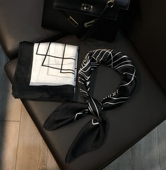 领巾百搭黑色小丝巾春秋围巾 韩版 韩国时尚 简约黑白小方巾男女夏季