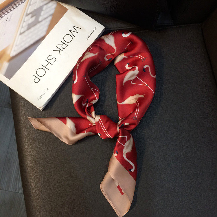 春秋火烈鸟黑红小丝巾女韩版方巾发带百搭职业工作服围巾韩国领巾
