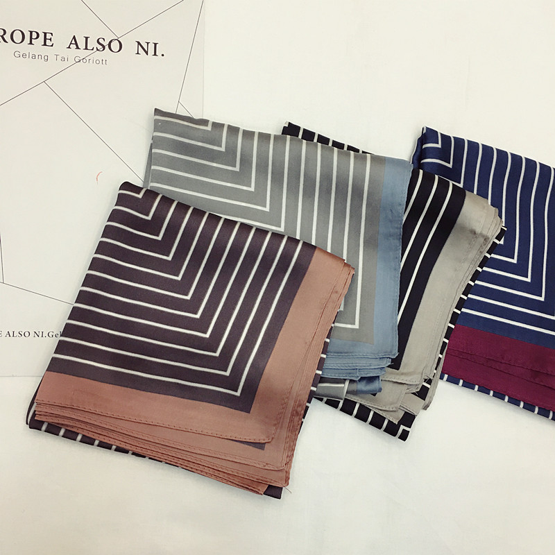 韩国春秋夏季百搭条纹撞色小方巾领巾女仿真丝丝巾装饰职业小围巾