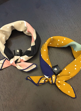 春秋季新款韩国小方巾 儿童亲子小围巾 姜黄色百搭皮扣小领巾