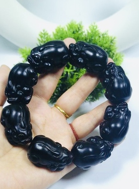 复古玩收藏血泊回流老蜜蜡透光貔貅单圈手串手链琥珀把玩药珀手持