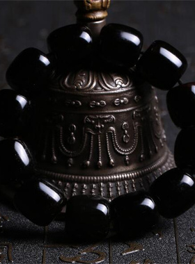 西藏牦牛角佛珠纯黑桶手串女批发