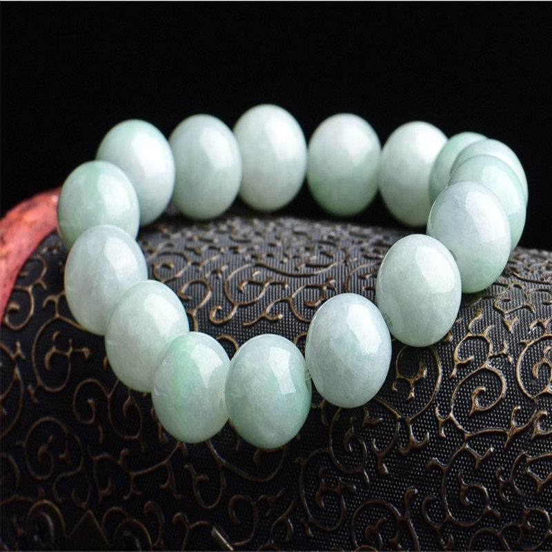 翡翠玉手链男女款浅绿色佛珠玉石手串情侣款圆珠天然念珠佛珠玛瑙