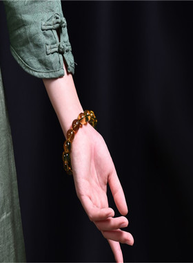 墨西哥天然蓝珀女士蜜蜡原石手串