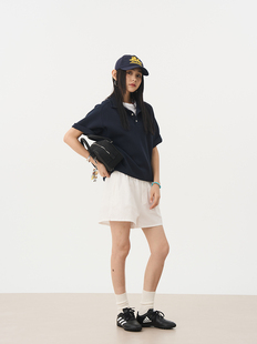 7AM10PM 百搭休闲泡泡纱短裤女  夏季简约宽松显瘦白色运动短裤