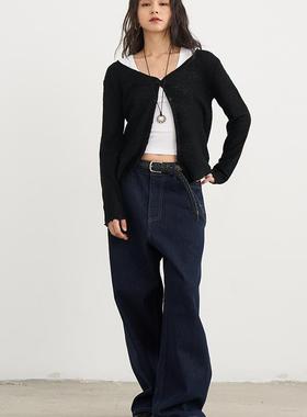 7AM10PM 慵懒风黑色马海毛轻薄开衫 个性休闲开衫外套气质上衣