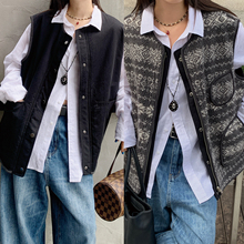 7AM10PM 双面穿民族风摇粒绒马甲 复古灰提花背心坎肩马甲外套女