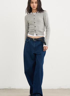 7AM10PM 高级灰色羊毛开衫 百搭圆领毛衣女 100%全羊毛针织外套