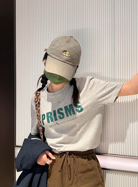 7AM10PM字母T恤女简约灰色纯棉圆领短袖宽松百搭2022夏季新款上衣