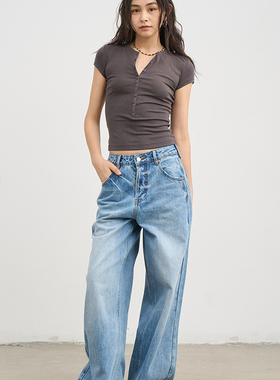 7AM10PM 灰色紧身七扣短袖T恤女 显瘦高弹亲肤修身气质上衣女