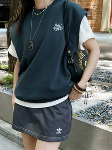 7AM10PM叠穿百搭雾霾蓝毛圈背心女上衣2022秋季无袖休闲打底坎肩