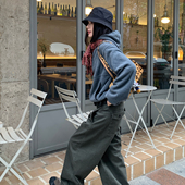 纯棉休闲宽松直筒长裤 7AM10PM 潮 女 新款 简约百搭绿色直筒工装 裤