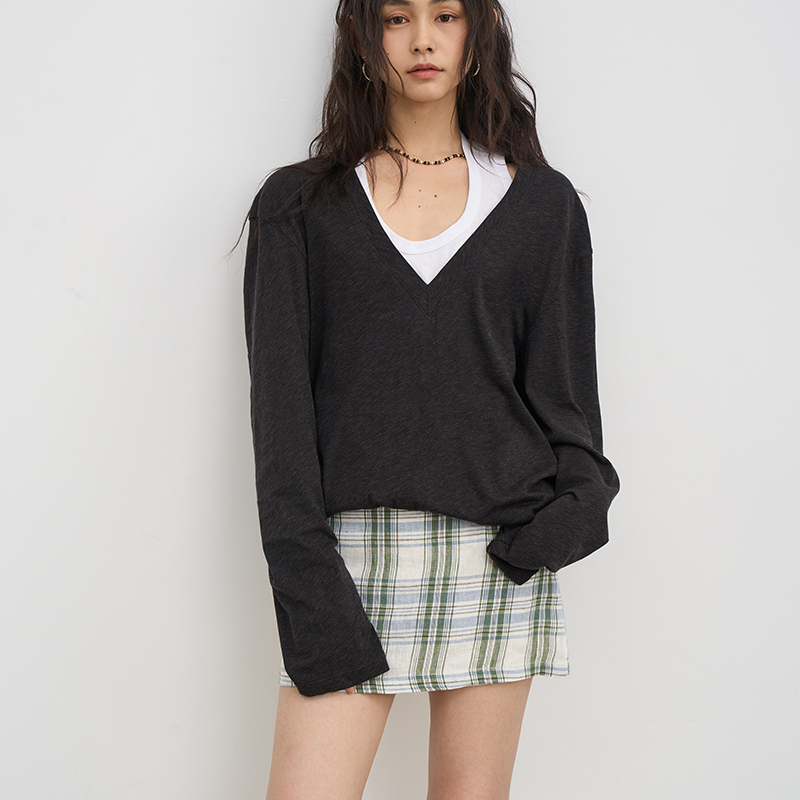 夏季多巴胺绿白格亚麻短裙