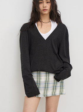 7AM10PM 夏季多巴胺绿白格短裙女 100.%纯亚麻格子半裙A字小短裙