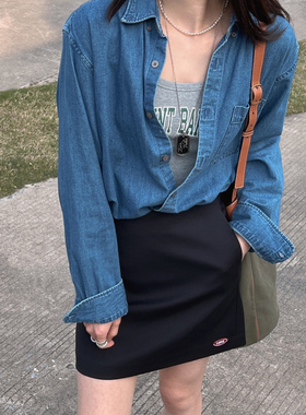 7AM10PM高腰显瘦黑色半身裙女2023春夏新款韩版百搭遮胯a字短裙子