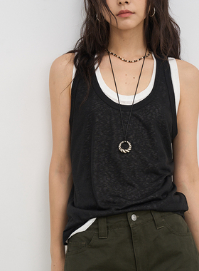 7AM10PM 仿天丝垂感微透真两件撞色背心女 休闲显瘦黑+白真两件套