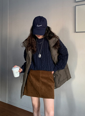 7AM10PM灯芯绒工装短裙女2022秋冬新款修身显腿长半身百搭a字裙女