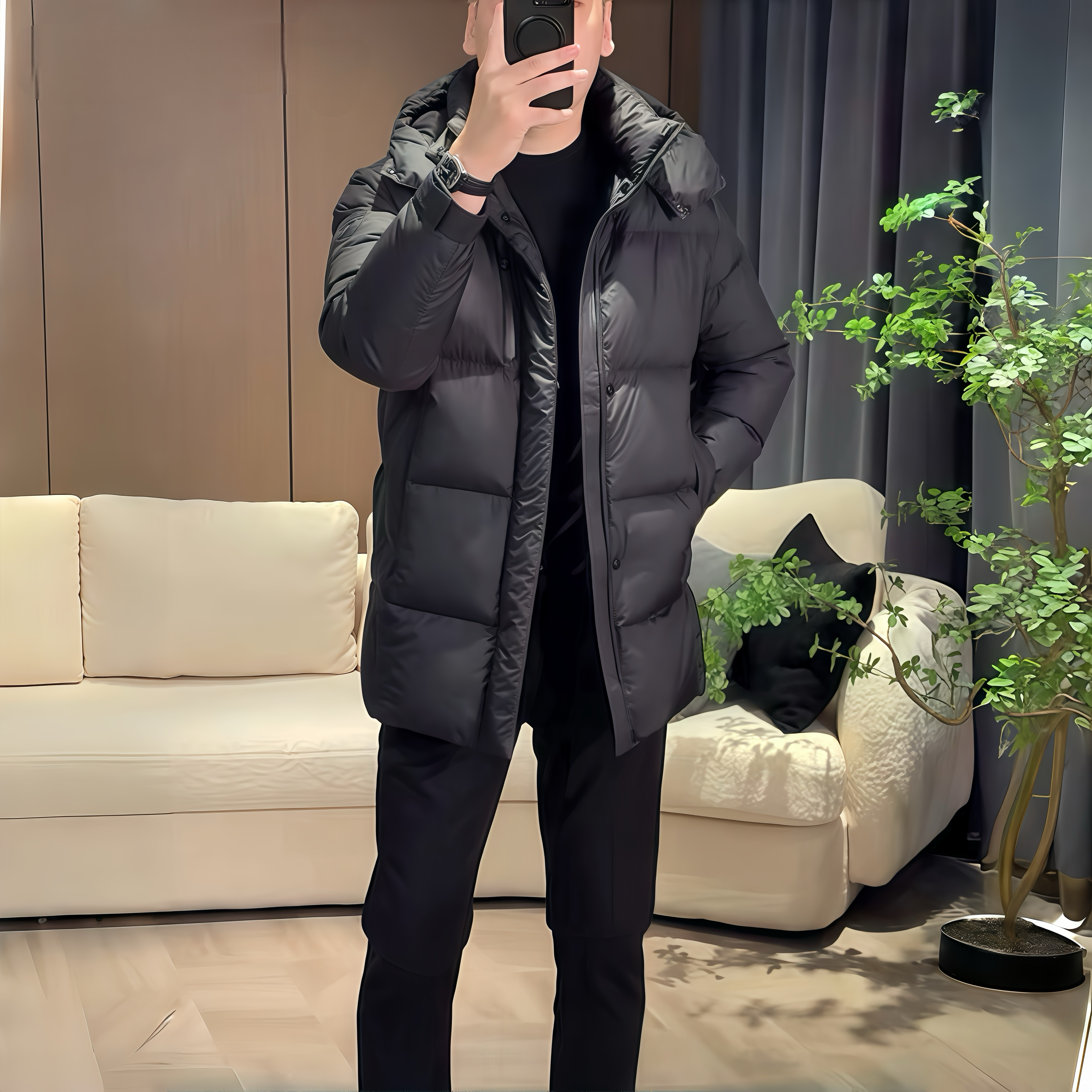 经典男士冬季加厚中长款连帽保暖可拆卸帽外套简约百搭羽绒服抗寒