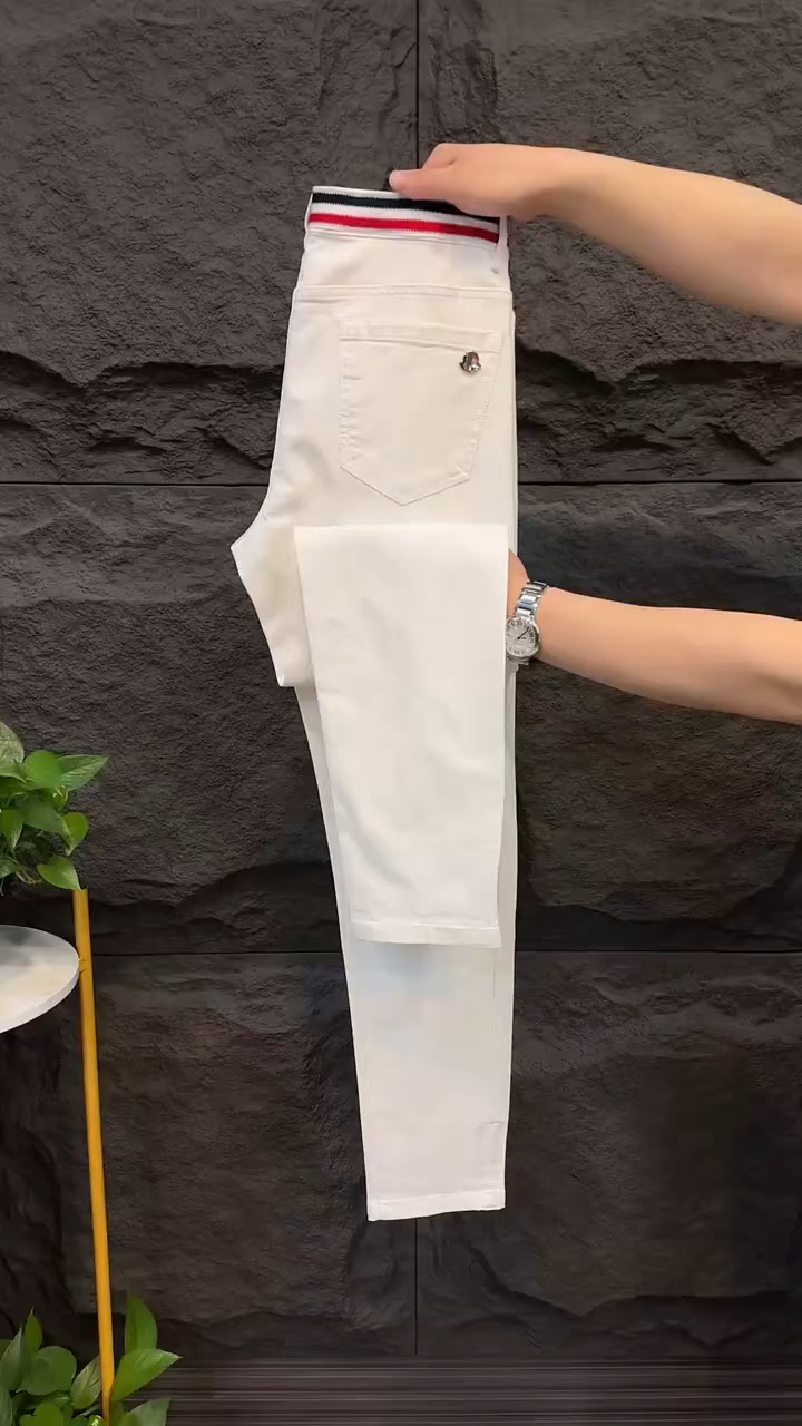 2025白色牛仔裤男夏季欧洲站潮流修身百搭休闲长裤直筒弹力小脚裤
