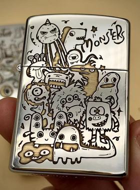 【重黎火具】佐罗黄铜902亮铬精雕小怪兽创意煤油打火机个性