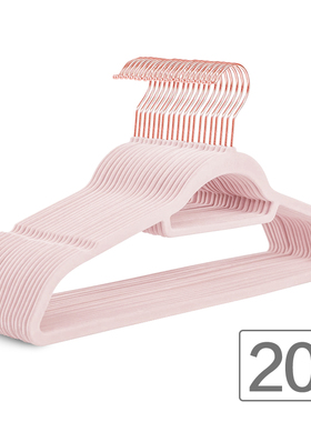 日式42cm玫瑰金钩粉色植绒衣架防滑无痕衣橱专用天鹅绒面衣撑衣挂