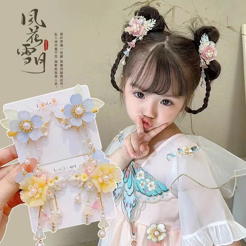 中国风儿童古风发夹女童宝宝头饰古装汉服发饰超仙花朵公主风夹子