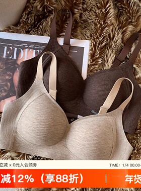 秋冬磨毛螺纹保暖内衣女小胸提拉聚拢无痕无钢圈收副乳防下垂文胸