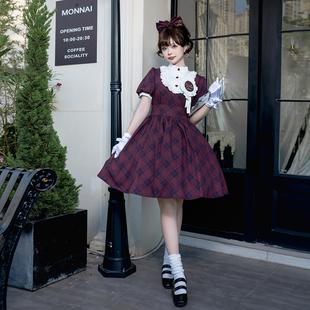 pink木棉少女原创洛丽塔昭和少女打歌服lolita日常夏日格子连衣裙