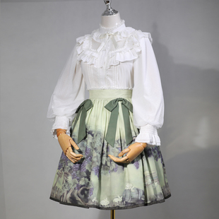 pink木棉少女原创lolita印花半身裙sk网纱蕾丝长袖 内搭 宽松衬衫