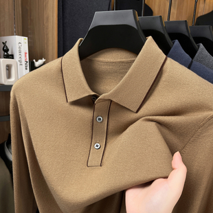 丝羊绒毛衣男翻领针织T恤衫 含 16针可机洗薄款 山羊绒 秋 桑蚕丝