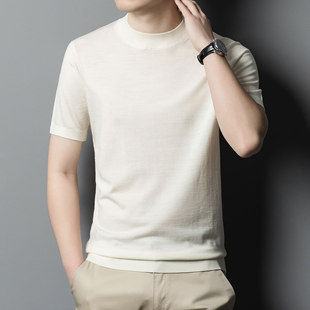 【100%澳洲美丽诺羊毛】16针可机洗精纺薄款短袖半高领羊毛衫男