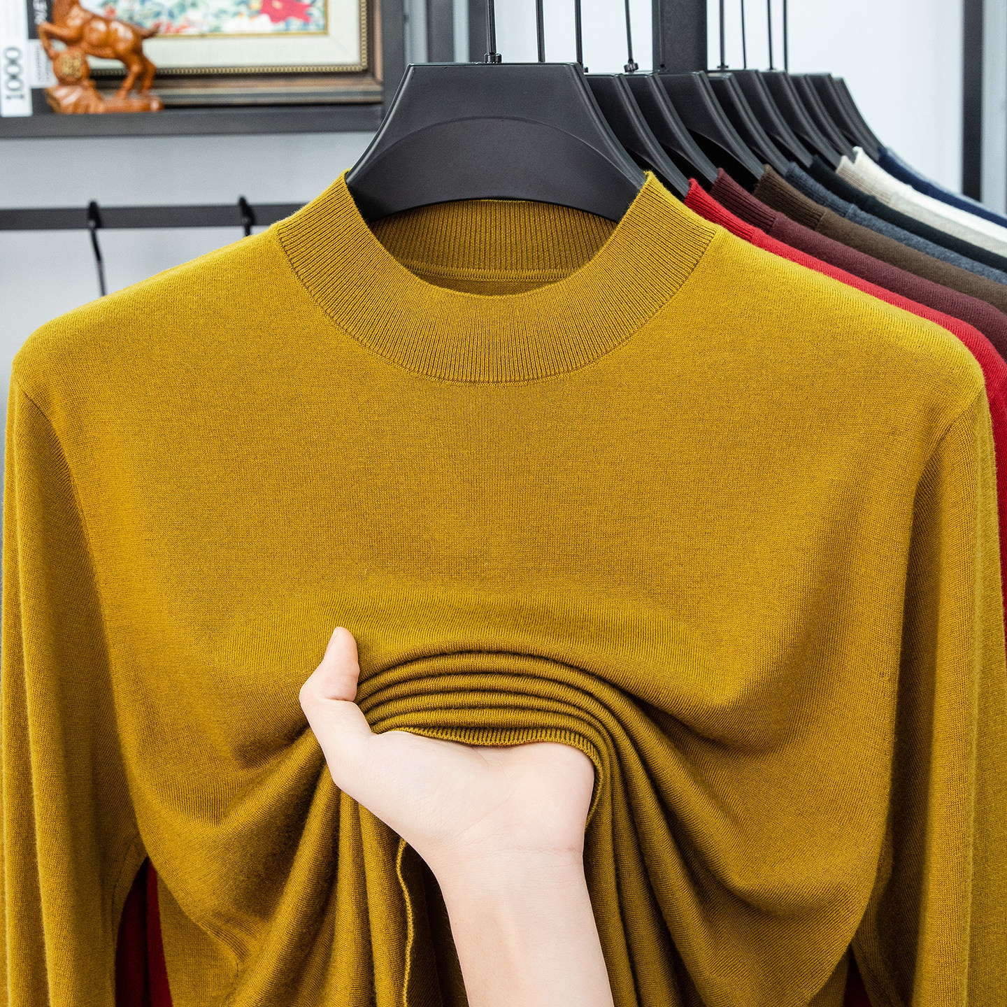可机洗16针超薄款羊毛衫半高领