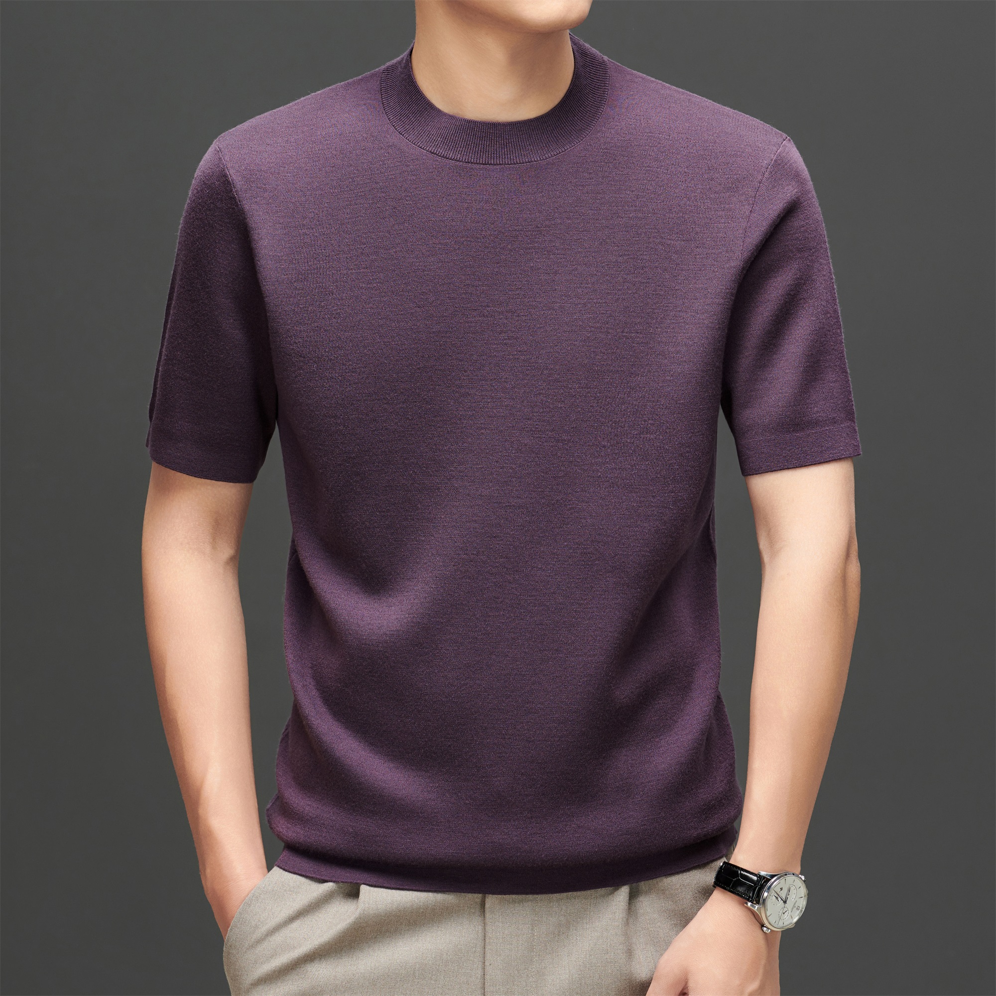 中厚100%美丽诺短袖羊毛衫