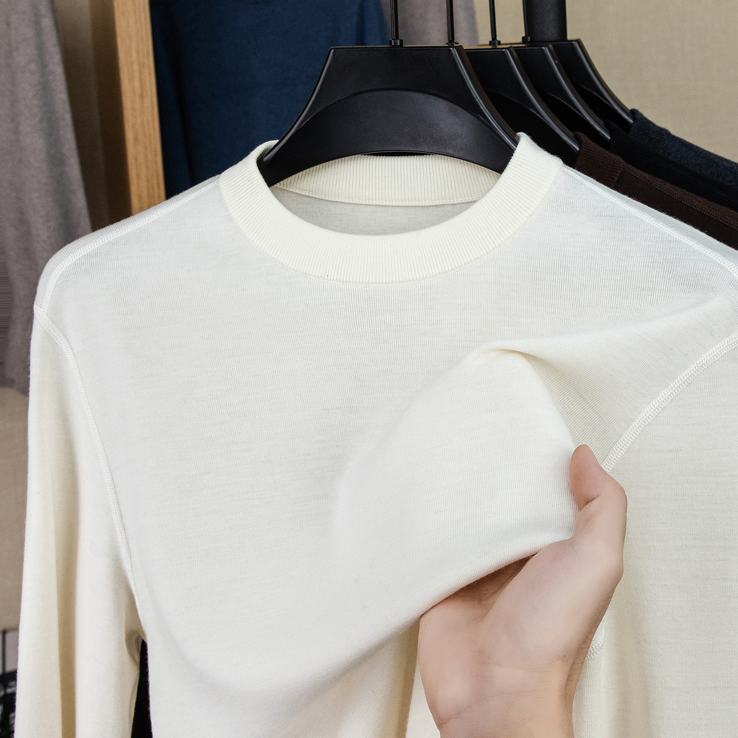 羊绒肤感【100%精纺羊毛+内里拉毛】四平加厚羊毛衫男圆领毛衣暖