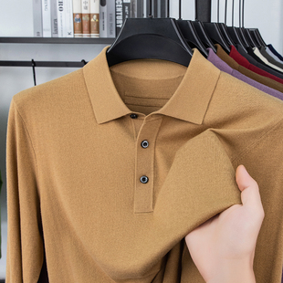 秋16针可机洗薄丝羊绒毛衣男POLO领针织T恤衫 山羊绒 桑蚕丝 含