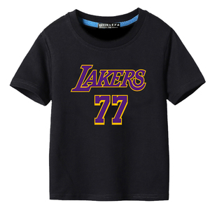 湖人队卢卡东契奇77号球衣纯棉儿童短袖T恤詹姆斯欧文库里运动服