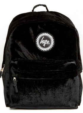 现货正品 Hype 黑色天鹅绒女生双肩包休闲学院书包旅行包背包