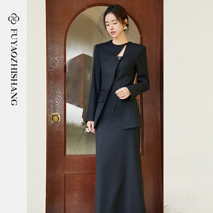 新款 FUYAO扶摇 外套女2025秋季 斜门襟西装 国风镂空改良西服 新中式