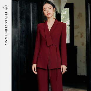 安可拉红西装 职业装 套装 国风盘扣西服外套新中式 女秋季 FUYAO扶摇