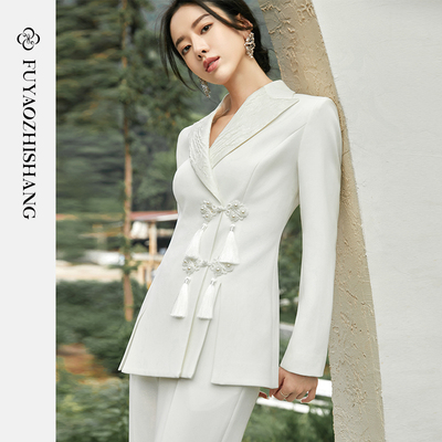 FUYAO扶摇 国风西装外套女秋季新款设计流苏盘扣翻领西服长袖上衣