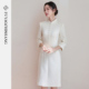 FUYAO扶摇直上 优雅裙子 立领连衣裙修身 新中式 醋酸旗袍裙女七分袖