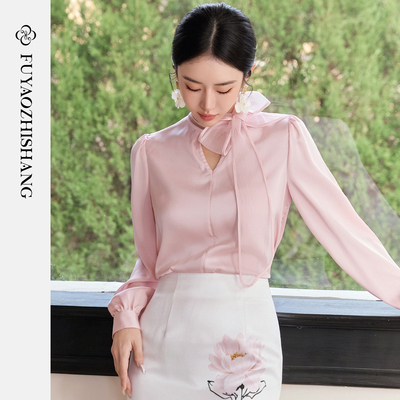 扶摇直上蝴蝶结衬衫粉色长袖上衣