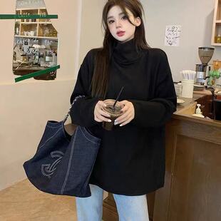 精品 宽松大码 满68 基础款 秋冬加绒加厚简约纯色打底衫 包邮