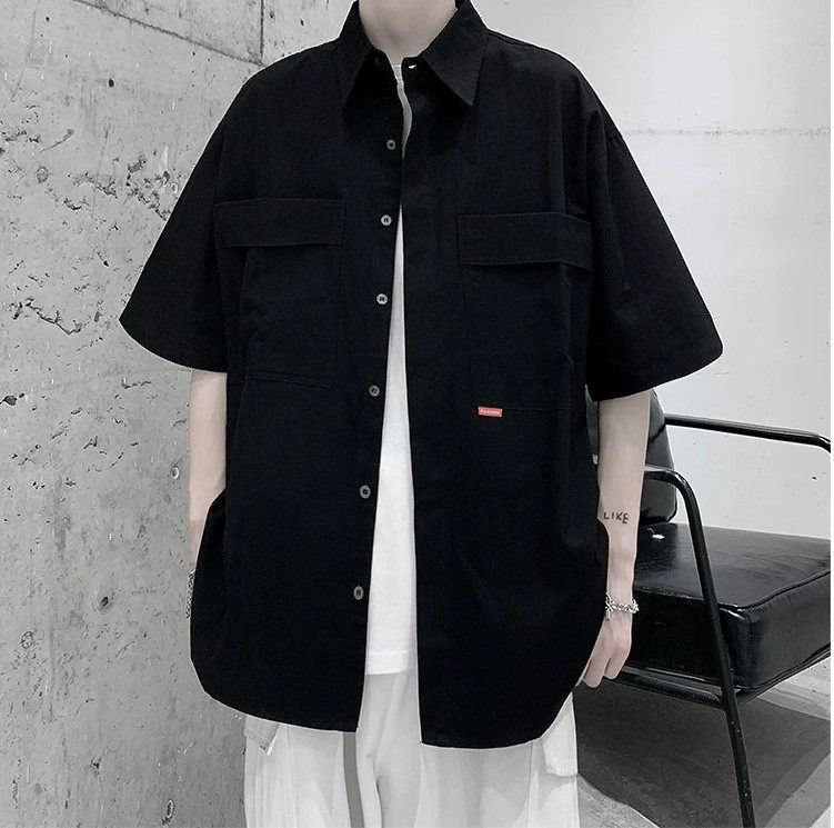 【精品】满68包邮◆2026夏季青少年复古工装大口袋宽松短袖衬衫